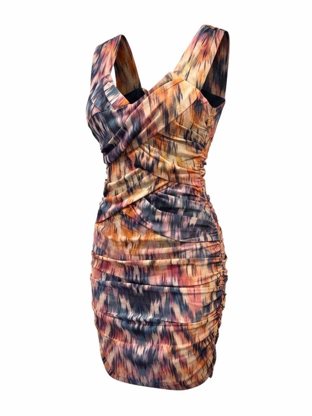 Ruched Multicolor V-Neck Bodycon Dress - Weston